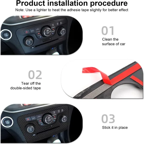 Vista 5 de CheroCar Para Cargador Control Central Aire Acondicionado Panel Cubierta Tirm Compatible con Dodge Charger 2011-2014 (Fibra de Carbono)