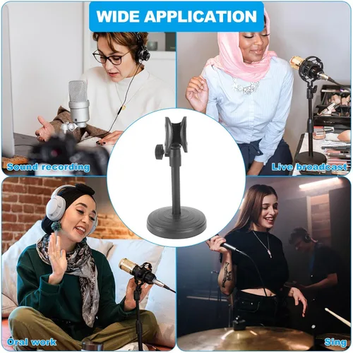 Vista 8 de Soporte de micrófono de escritorio ajustable con placa base estable, soporte de micrófono portátil para podcasting transmisión en vivo de radio