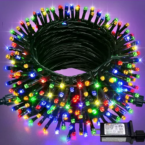 Vista 12 de JMEXSUSS Guirnalda de luces de Navidad de 200 LED azules y blancas, 66 pies, de exterior, expansible, para árbol, fiesta o decoración de hogar