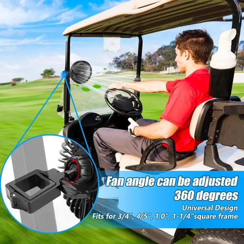 Vista 7 de Roykaw Ventilador portátil de carrito de golf alimentado por USB compatible con los modelos EZGO Club Car Yamaha con tubo cuadrado, ajuste de 3