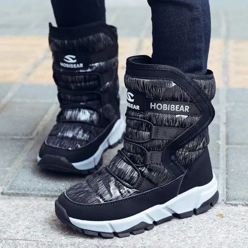 Vista 2 de GUBARUN - Botas de nieve para niños impermeables antideslizantes resistentes al frío zapatos para invierno y climas fríos para niños pequeños