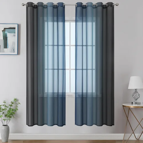 Vista 27 de Cortinas transparentes de color azul marino y negro para sala de estar, 52