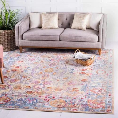 Vista 11 de Unique Loom Austin Collection Botanical, Medallion, Vintage Alfombra de área 4' 0" x 6' 0", Beige/Azul