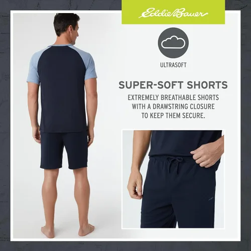 Vista 5 de Eddie Bauer Conjunto de pijama para hombre 4 piezas pantalones deportivos y pantalones cortos de descanso pijama 100 algodón para hombre S-XXL