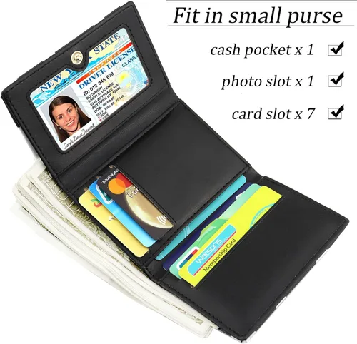 Vista 4 de Linda cartera pequeña Copmact para mujeres y niñas, triple tarjetero para identificación, ventana, bolsillo para efectivo, estampado de vaca