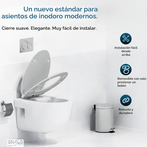 Vista 2 de Sanilo Asiento de inodoro de madera con liberación rápida y cierre suave [alargado] Asiento de madera moldeada decorativo y de cierre lento, con un