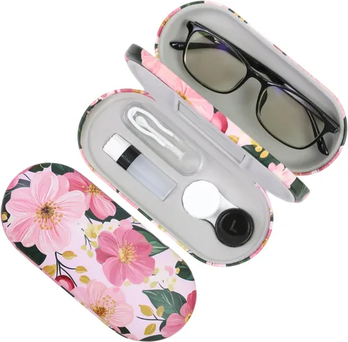 Vista 10 de Estuche 2 en 1 para Lentes de Contacto y Anteojos para Mujeres, Hombres y Niños, Estuche Duro Portátil de Doble Cara para Anteojos de Viaje