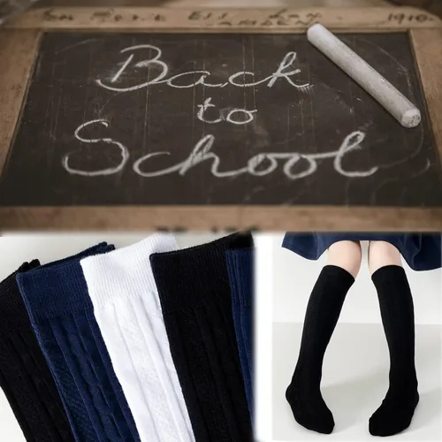 Vista 7 de Calcetines altos hasta la rodilla para niñas, punto trenzado, acanalados, para uniforme escolar, paquete de 36, calcetines de tubo sin costuras