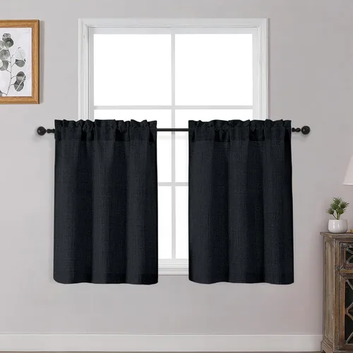 Vista 58 de OWENIE Cortinas de Cocina Negras Sobre Fregadero de 24 Pulgadas de Largo, Juego de 2 Paneles, Cortinas Cortas de Café con Textura Filtrante de Luz