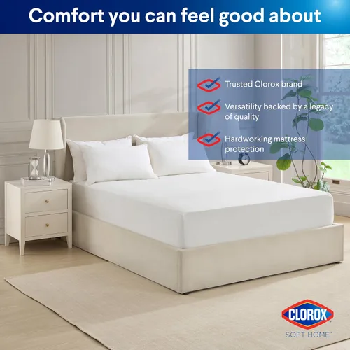 Vista 9 de Clorox Protector de colchón ajustable impermeable, vinilo impermeable, protección duradera contra derrames y manchas, cierre elástico, tamaño Queen