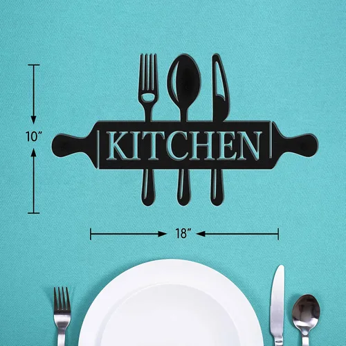 Vista 3 de Vivegate Utensilios de metal para decoración de pared, moderno letrero de país negro para cocina y comedor