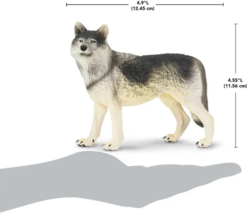 Vista 3 de Safari Ltd. Figura de juguete de lobo gris, figura detallada de plástico de 4.8 pulgadas, divertido juguete educativo para niños, niñas y niños a