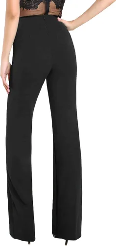Vista 2 de SOLY HUX Pantalones largos de cintura alta y pierna recta para mujer, Negro