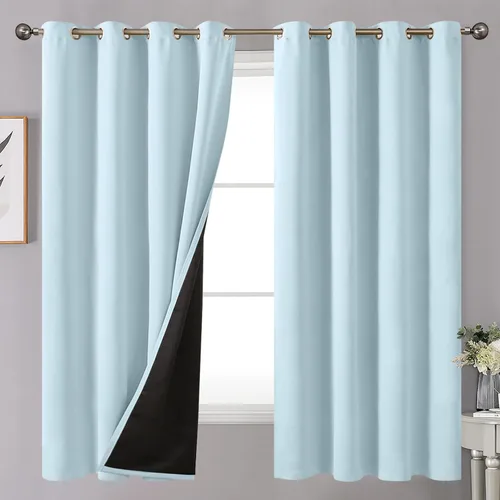 Vista 185 de YoungsTex - Cortinas 100% opacas para dormitorio, con aislamiento térmico y ojales, cortinas oscuras negras con capa pesada para ventana de sala