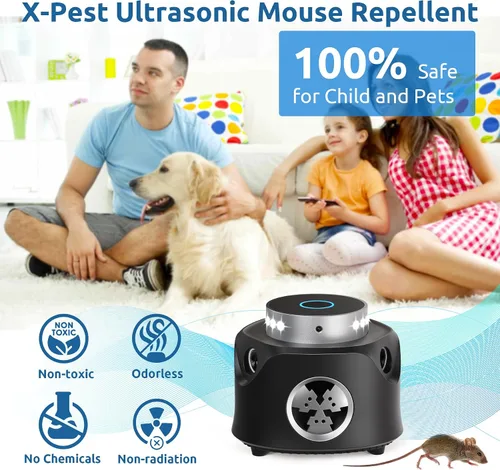 Vista 4 de Repelente ultrasónico de roedores, repelente de ratones de 360° con control remoto, repelente de plagas, enchufe ultrasónico con ultrasonido y luz