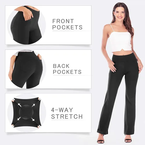 Vista 2 de IUGA Bootcut - Pantalones deportivos de yoga con bolsillos para mujer de cintura alta de entrenamiento, pantalones Bootleg, pantalones deportivos