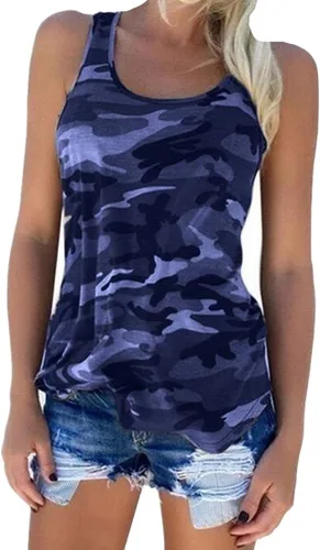 Vista 5 de Lindas camisetas deportivas sin mangas de camuflaje para correr, para entrenamiento, gimnasio, espalda cruzada, para mujer Camo Verde