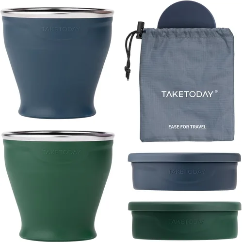 Vista 11 de TakeToday 2 vasos plegables de viaje de 8 onzas, taza de agua plegable de silicona, sin BPA con tapa y bolsa impermeable, juego de vasos para beber