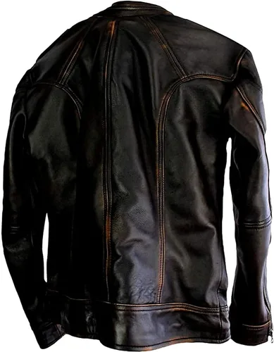 Vista 2 de Chaqueta de cuero retro vintage para hombre estilo café racer.