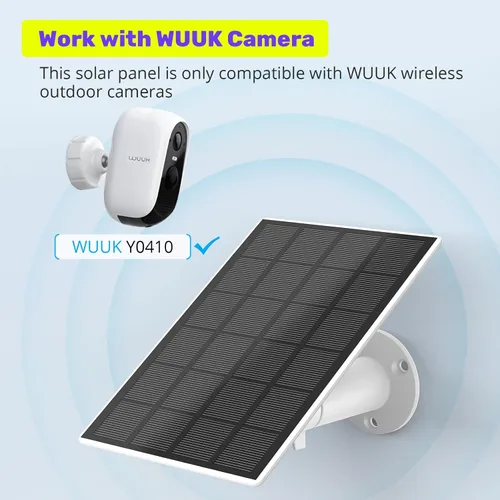 Vista 2 de Panel solar certificado, compatible con cámara WUUK recargable para exteriores, fuente de alimentación continua, panel solar de 2.5 W para cámara