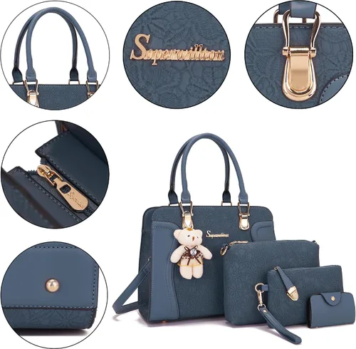 Vista 35 de Bolsos de mano de moda para mujer, bolsa de hombro, asa superior, bolsa de mano, juego de 4 piezas