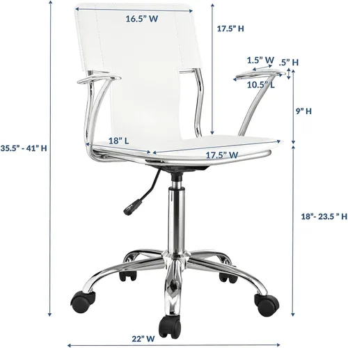 Vista 3 de Modway Silla de oficina giratoria de piel sintética de estudio en color blanco