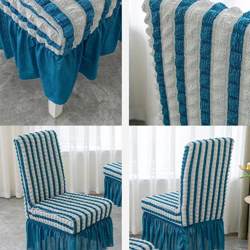 Vista 6 de Paquete de 2 fundas elásticas universales para sillas de comedor con falda, funda minimalista moderna para silla de sirsaca tridimensional, funda