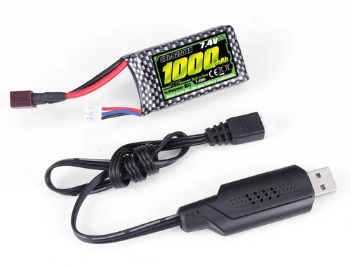 Vista 2 de HAIBOXING Batería de coche RC, batería recargable Li-PO de 7.4 V 1000 mAh para camiones RC 1/18 18859 y 18858 y 18868 y 18859A y 2196 y 2197 y 16889
