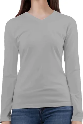 Vista 6 de BaHoki Essentials Camisetas de manga larga con cuello en V, gran pieza elástica y de capas, diseñada para el máximo rendimiento Gris
