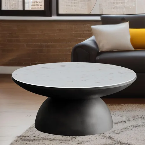 Vista 2 de Jofran Circularity - Mesa auxiliar redonda con pedestal con parte superior de mármol y base de hierro, mesa decorativa moderna para sala de estar