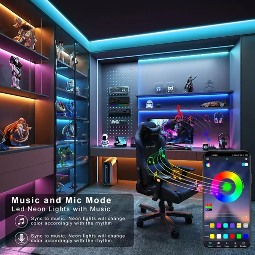 Vista 7 de GANZQH Luces LED para dormitorio, 150 pies, sincronización de música, cambio de color, tira de luces LED con control remoto y aplicación, luces LED