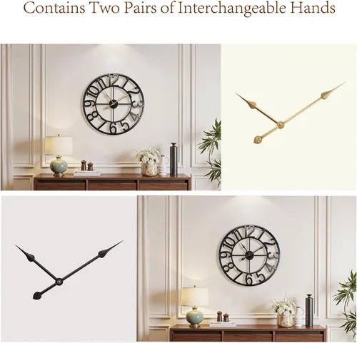 Vista 4 de Reloj de pared grande de 24 pulgadas, relojes de pared metálicos con números arábigos extragrandes para decoración de sala de estar, dormitorio