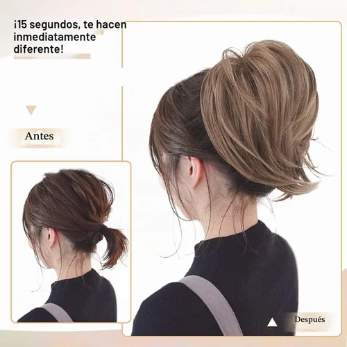 Vista 5 de BARSDAR Extensiones de Moño de Cabello Liso - Extensiones de Moño de Cola de Caballo Corta y Lisa para Mujeres, Coleteros de Moño de Cabello Rubio