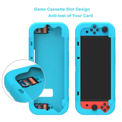 Vista 3 de Teyomi Protective Silicone Case for Nintendo Switch, Grip Cover with Tempered Glass Screen Protector, 2 Storage Slots for Game Cards