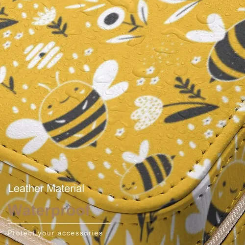 Vista 5 de Caja de almacenamiento de joyería infantil de miel de abeja para niñas, organizador pequeño, estuche de joyería portátil de viaje de cuero