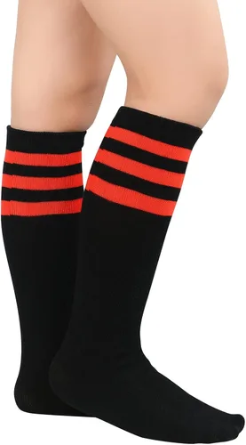 Vista 3 de American Trends Calcetines para niños, hasta la rodilla, uniforme, deportivos, de fútbol, a rayas, para niños y niñas