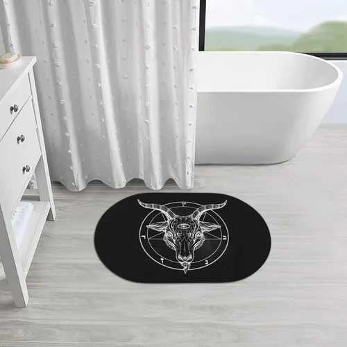 Vista 6 de SEAEAGLE Pentagrama con Demon Baphomet Satanic Goat Diatomaceous Earth Bath Mat Diatomite Stone Fast Water Drying Diatomea Mud Foot Pad