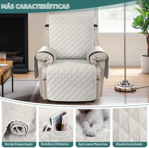 Vista 6 de Ruaozz Funda para Silla Reclinable 100% Impermeable Antideslizante Funda Reclinable para Silla Reclinable Funda de Asiento de Silla Lavable con Beige