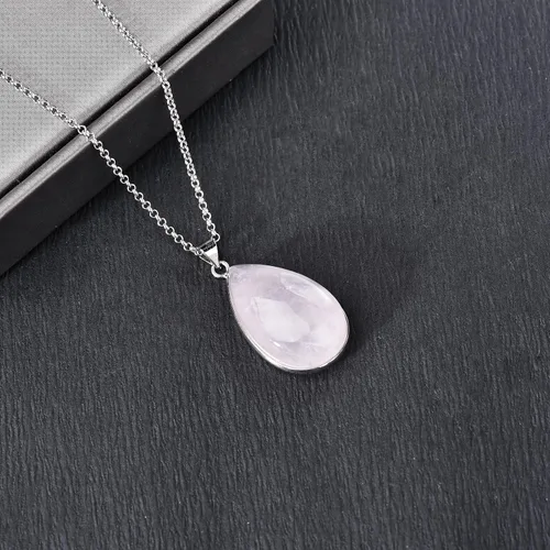 Vista 4 de ZPMMPZ Collar con colgante de lágrima, dije de cristal de piedra curativa en forma de gota de agua, colgante de semi gema para aniversario