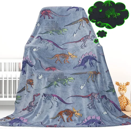 Vista 21 de Gdindff Bonita manta infantil que brilla en la oscuridad con diseño de dinosaurio para niños, de franela que brilla en la cama, sofá, sofá, manta