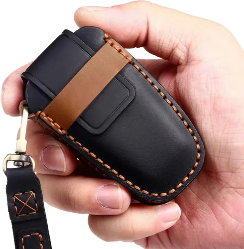 Vista 4 de Funda de cuero para llave de auto para Ford F-150 Mustang, llave inteligente con mando a distancia, funda de 5 botones, color negro