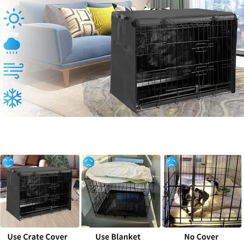 Vista 4 de Funda para perrera de 30 pulgadas, fundas pequeñas para jaulas de perro con 1, 2, 3 puertas, tela Oxford 600D impermeable para interiores
