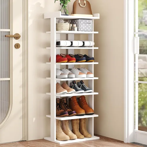 Vista 17 de HOMEFORT Zapatero vertical de 10 niveles, torre de zapatos de esquina, organizador de zapatos delgado con dos ganchos para colgar, soporte