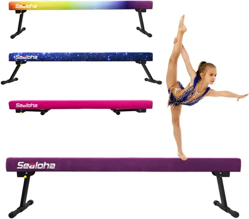 Vista 10 de Viga de equilibrio ultrasimple ajustable y plegable de 6 pies, equipo de gimnasia de suela sintética de piso alto y bajo, sin necesidad de Starlight