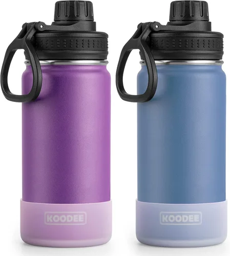 Vista 18 de Koodee Paquete de 2 botellas de agua, de 12 onzas, acero inoxidable, con aislamiento al vacío, con tapa de boquilla a prueba de fugas, color verde
