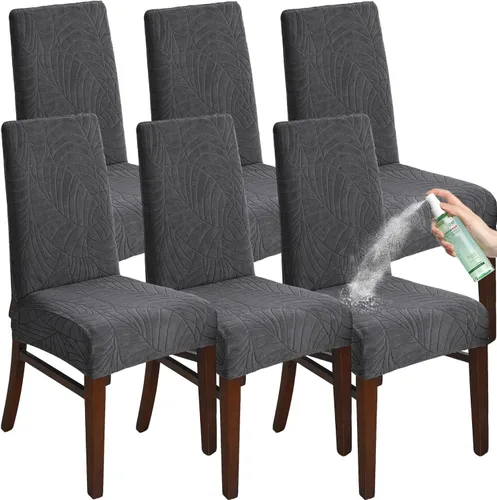 Vista 21 de Fundas de silla para comedor Fundas de jacquard impermeables (negro, 2 piezas) Las fundas de jacquard elásticas impermeables refrescan las sillas