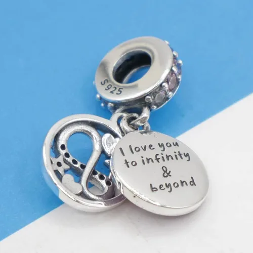 Vista 6 de Brillantes corazones infinitos y estrellas cuelgan encanto colgante de plata de ley 925, joyería cuentas regalos para mujeres pulsera y collar