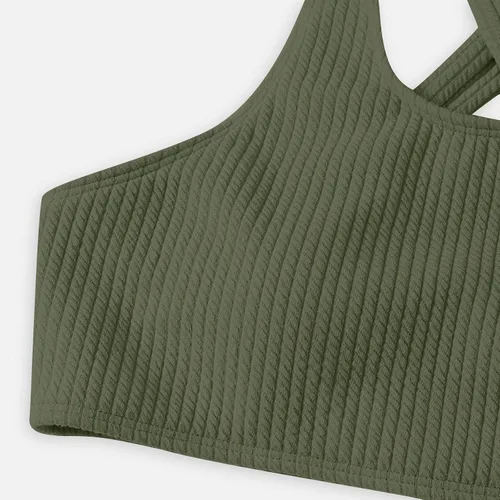 Vista 5 de Traje de baño de dos piezas acanalado sin espalda para mujer, traje de baño de cintura alta de 2 piezas