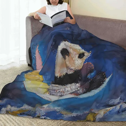 Vista 2 de Manta de franela de panda, acogedora y ligera, suave para sofá y cama, 80 x 60 pulgadas