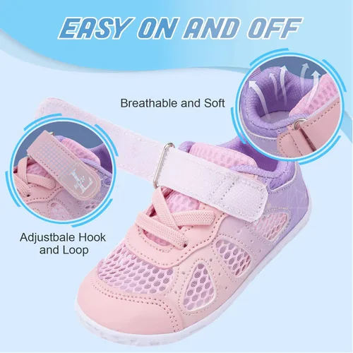 Vista 3 de L-RUN Zapatos deportivos para niños y niñas, zapatos de verano para caminar descalzos, zapatos de tenis ligeros de malla